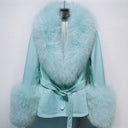 CHAQUETA DE PIEL GENUINA DE ZORRO EN AZUL CIELO