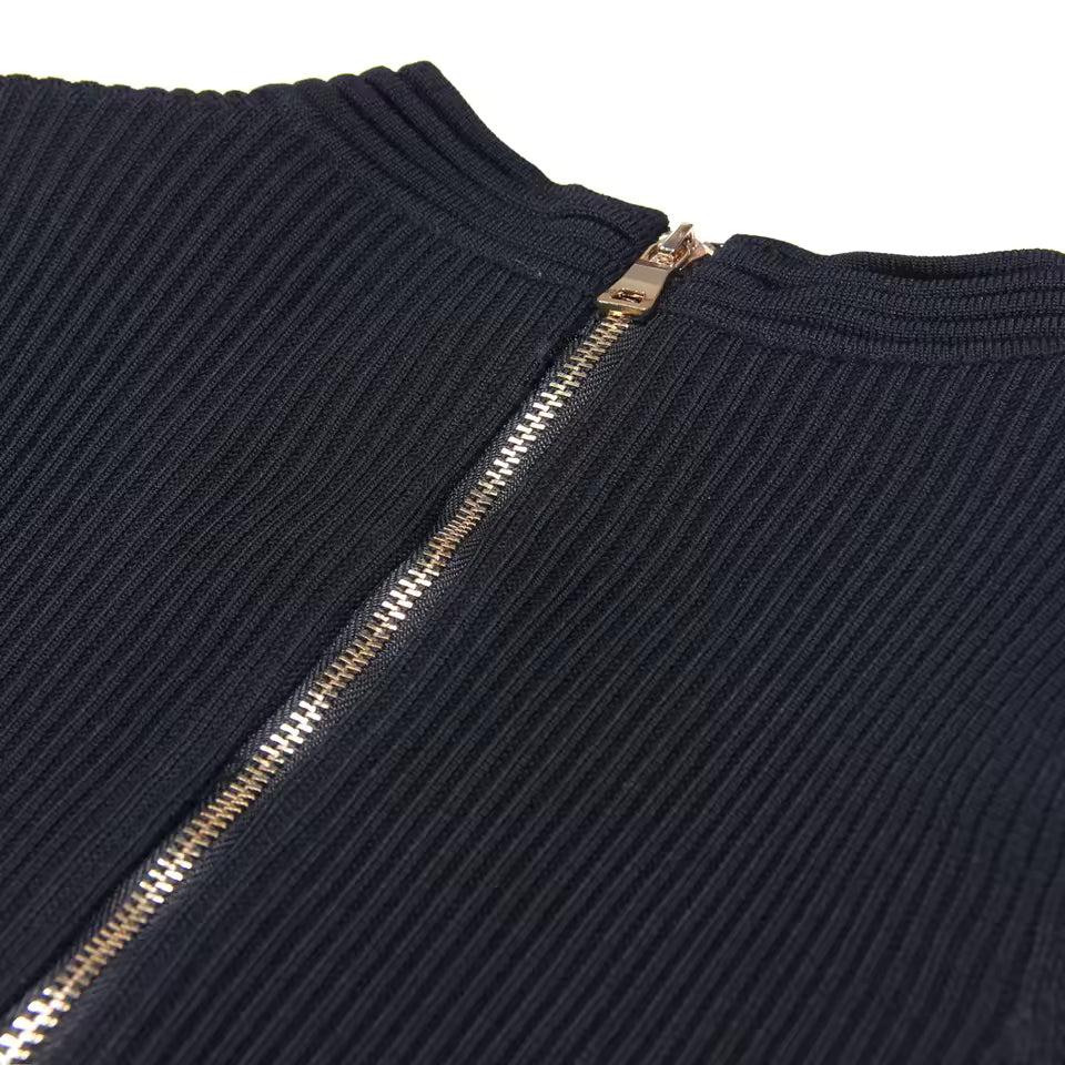 Elegant Knit Fishtail Midi Dress – Short Sleeve Double-Breasted Slim Fit