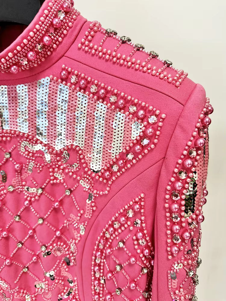 Pearl Sequin Beaded Long Sleeve Stretchy Dress