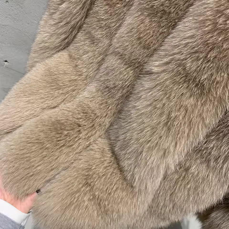 Natural Fox Fur O-Neck Coat