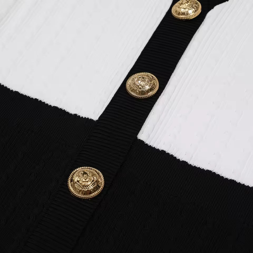 Color Block V-Neck Short Sleeve Slim Fit Knit Dress