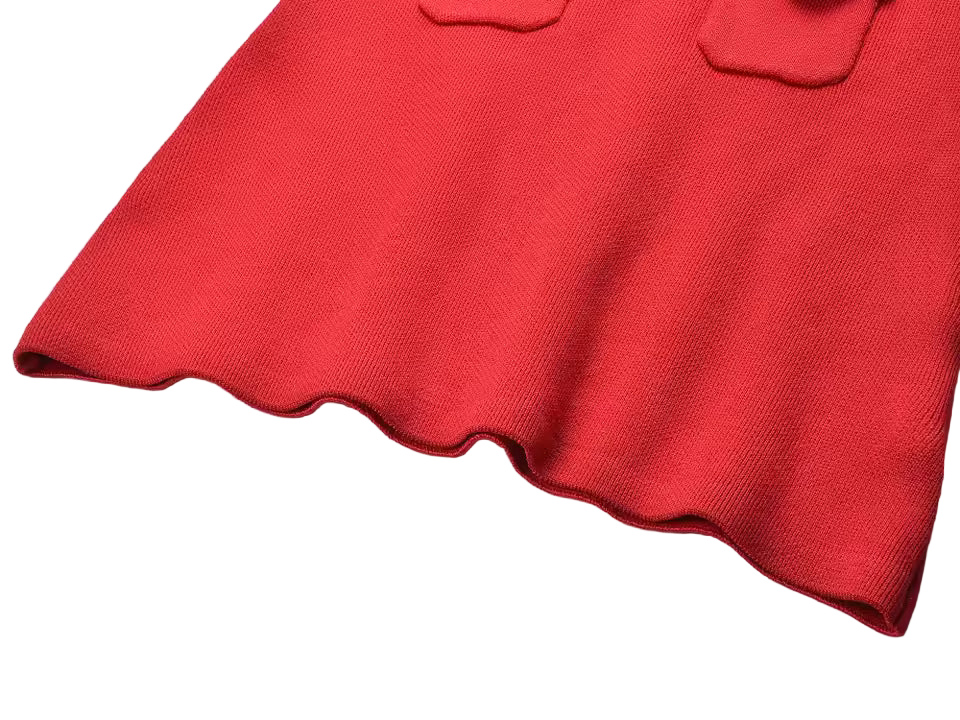 Rose Accent Knitted Mini Dress – V-Neck Long Sleeve