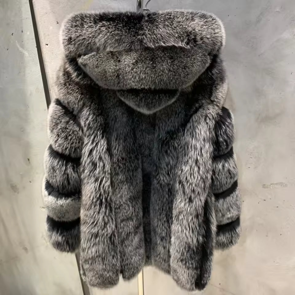 Hooded Natural Fox Fur Coat
