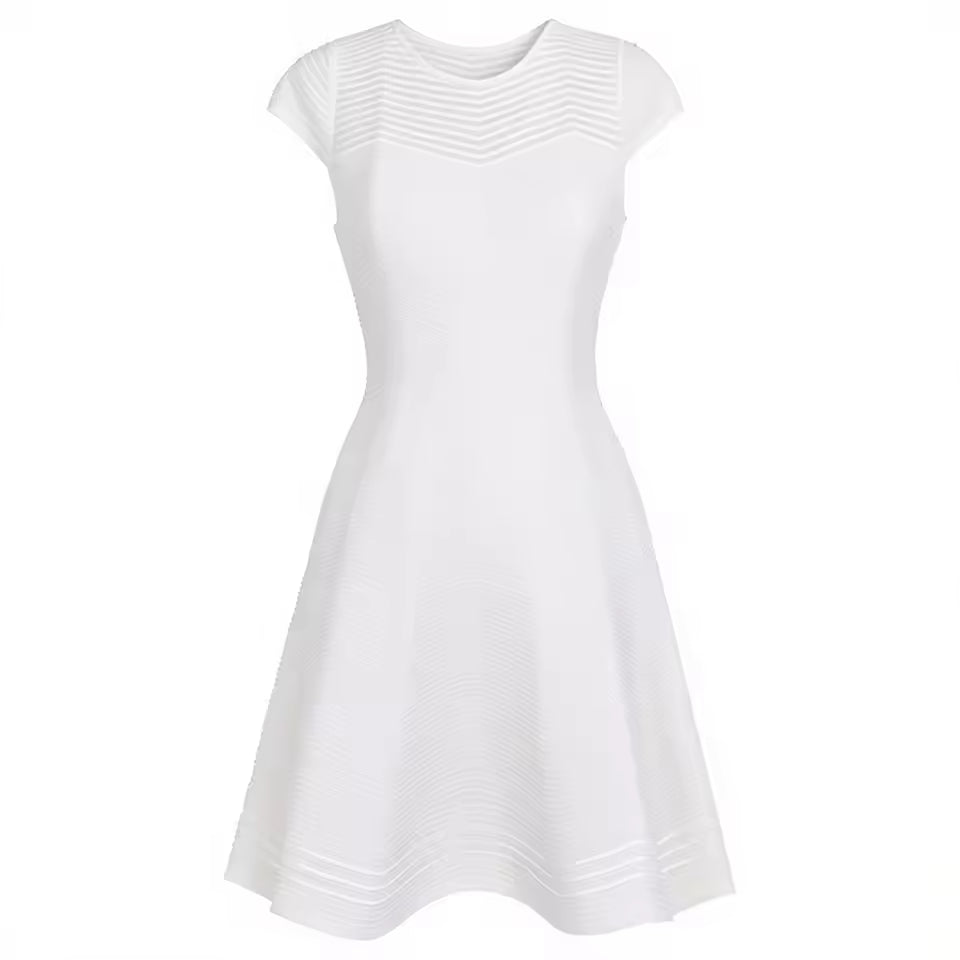 Slim Fit Mesh Hollow Out Short Sleeve Elastic Knit Banquet Dress