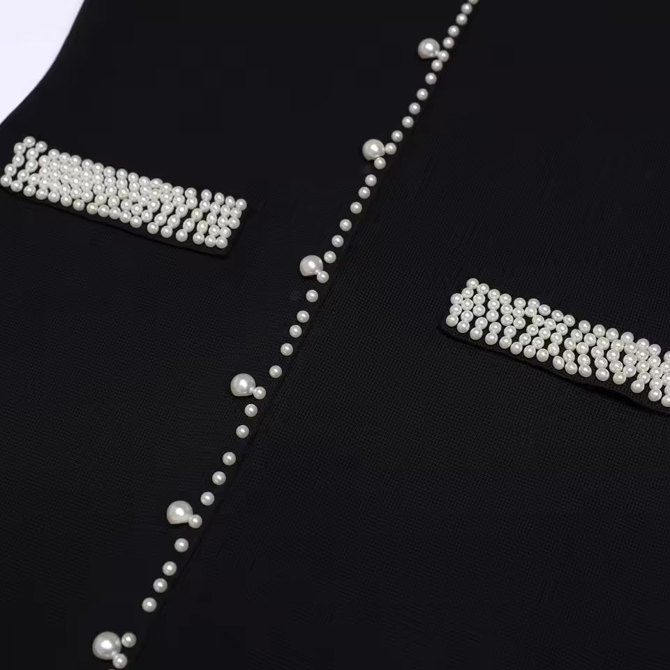 Pearl Edge Knitted Long Sleeve Top & Slim Fit Sleeveless Dress Set