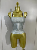Silver Metallic Corset Top – Cross Back Evening Top
