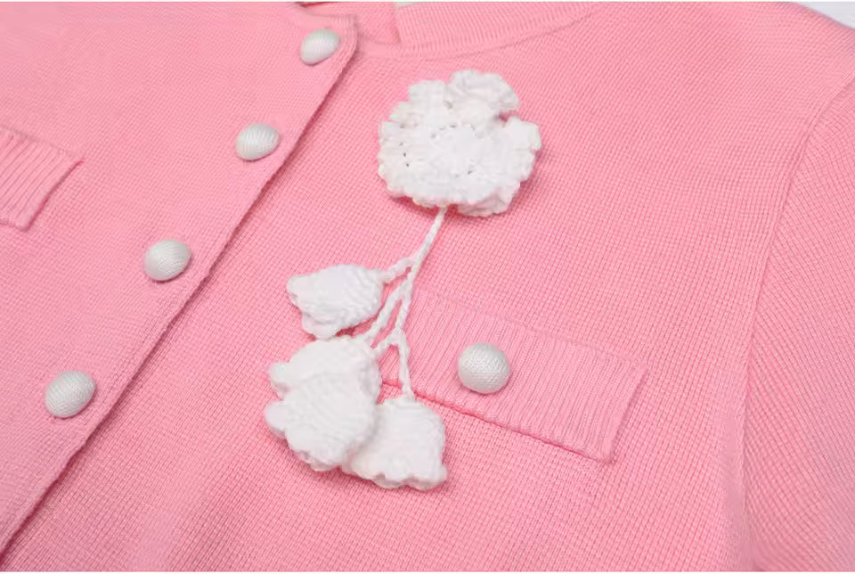 Colorblock Flower Accent Knit Vest & Solid Pants Set