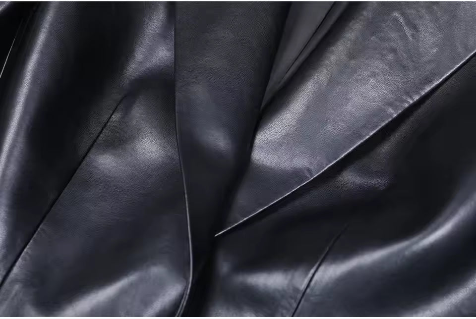Classic PU Notched Blazer – Black Slim Fit