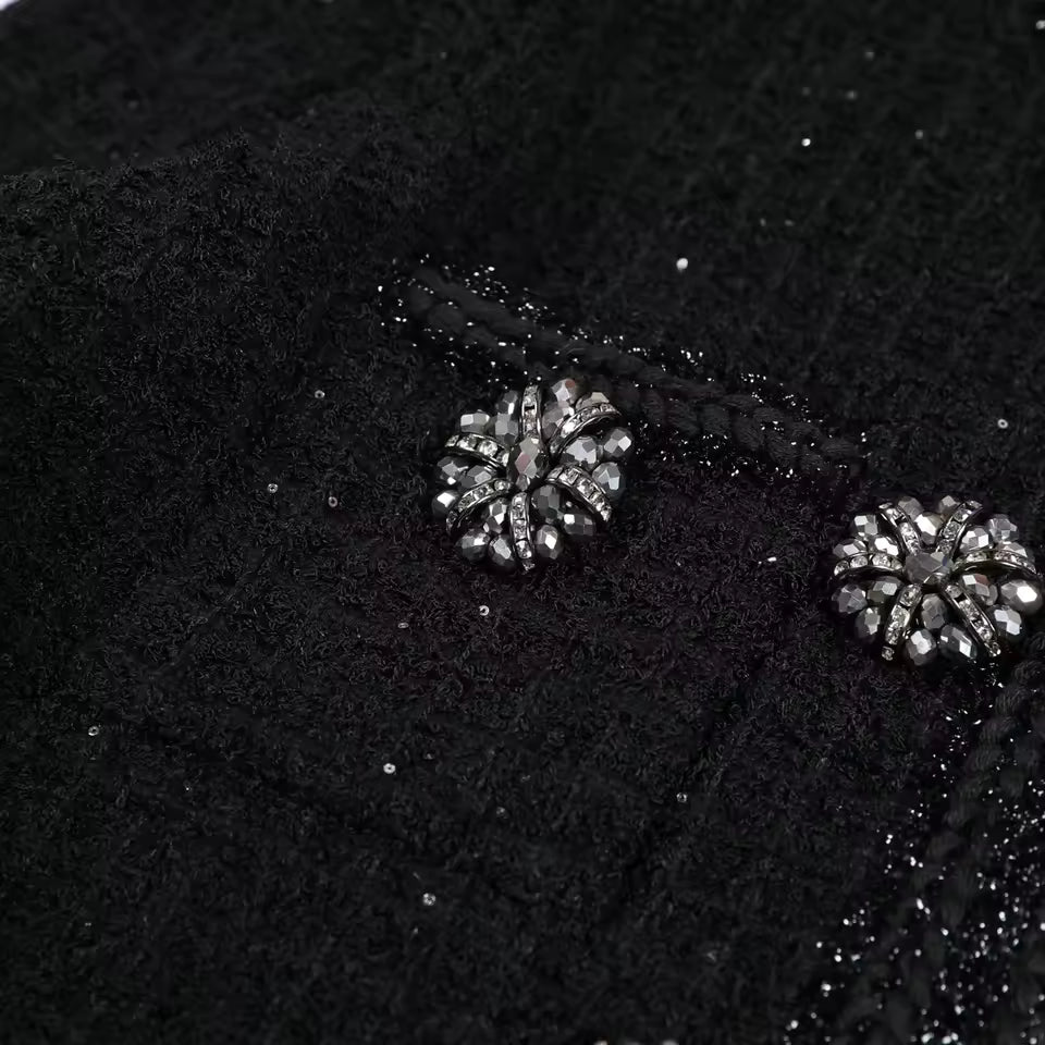 Knitted Rhinestone Button Round Neck Long Sleeve Fishtail Slim Fit Dress