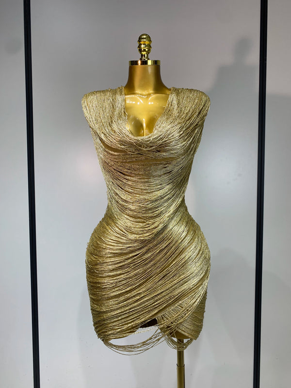 Golden Cascade Mini Dress