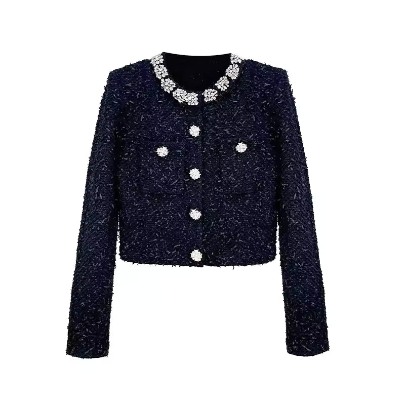 Luxury Rhinestone Beaded Knit Cardigan & Mini Pencil Skirt Set