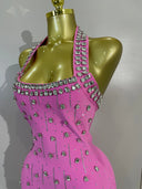 Blush Crystal Halter Bandage Dress