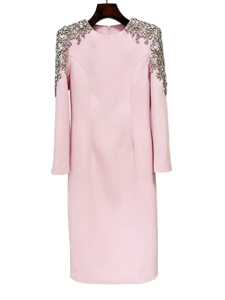 Diamond Beaded Long Sleeve Elegant Dress