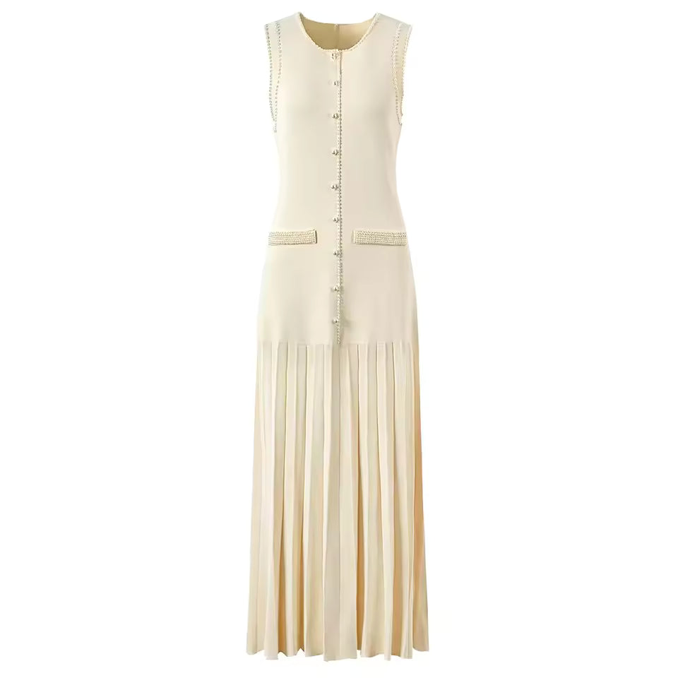 Pearl Edge Knitted Long Sleeve Top & Slim Fit Sleeveless Dress Set