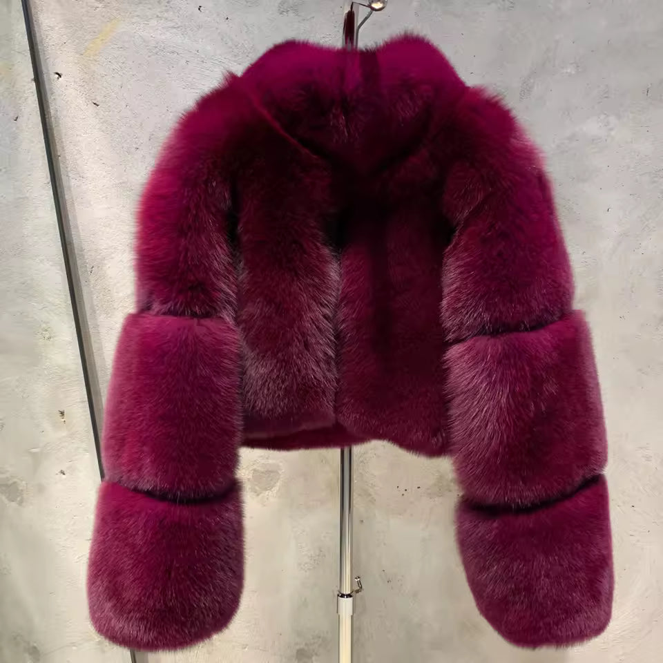 Fox Fur Cropped Bomber Jacket
