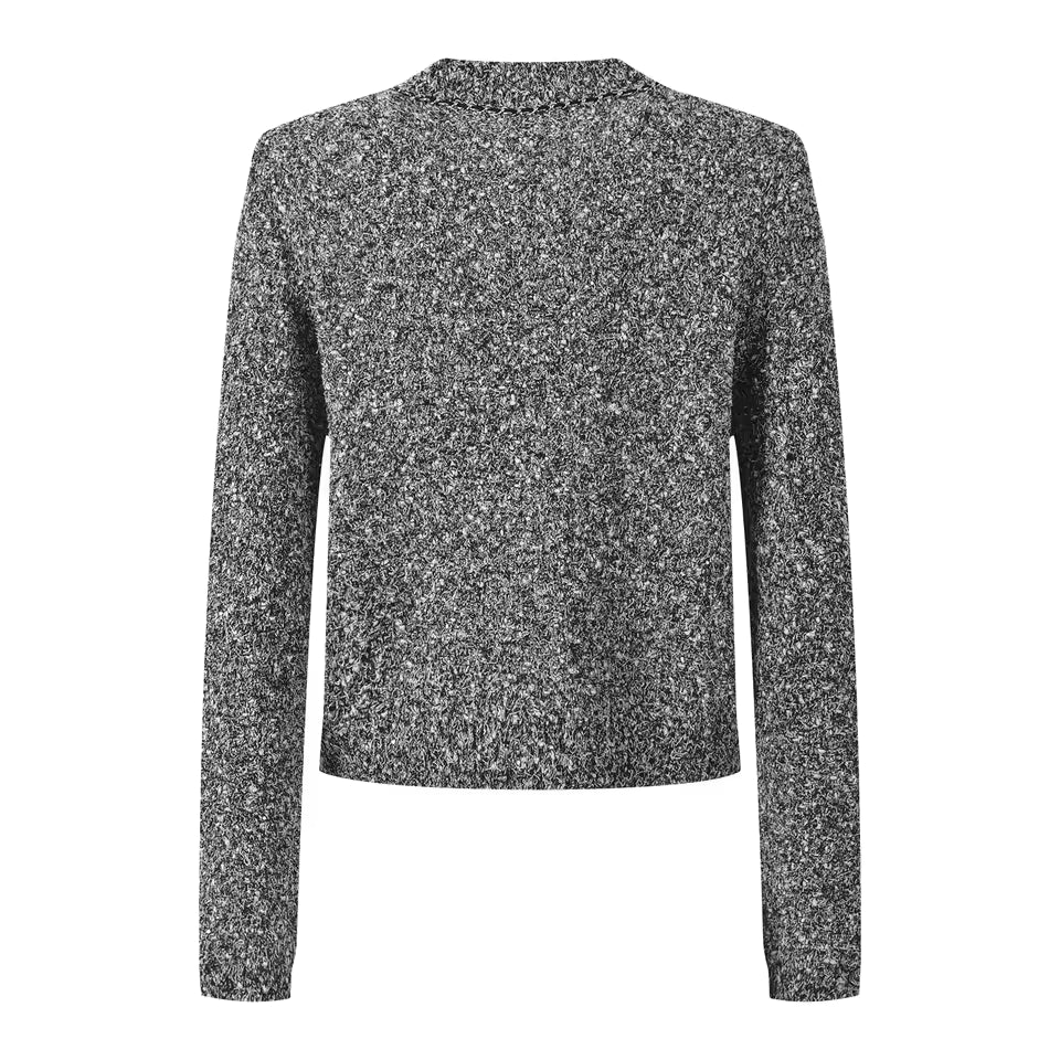 Stylish Chain Decor O-Neck Long Sleeve Single-Breasted Knit Cardigan