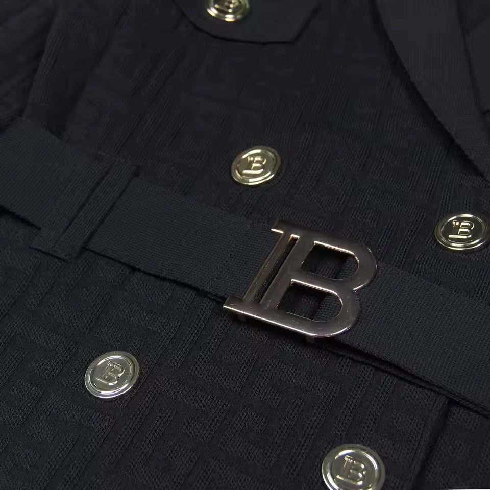 Knitted Suit Collar B-Buckle Waist Long Sleeve Slim Dress