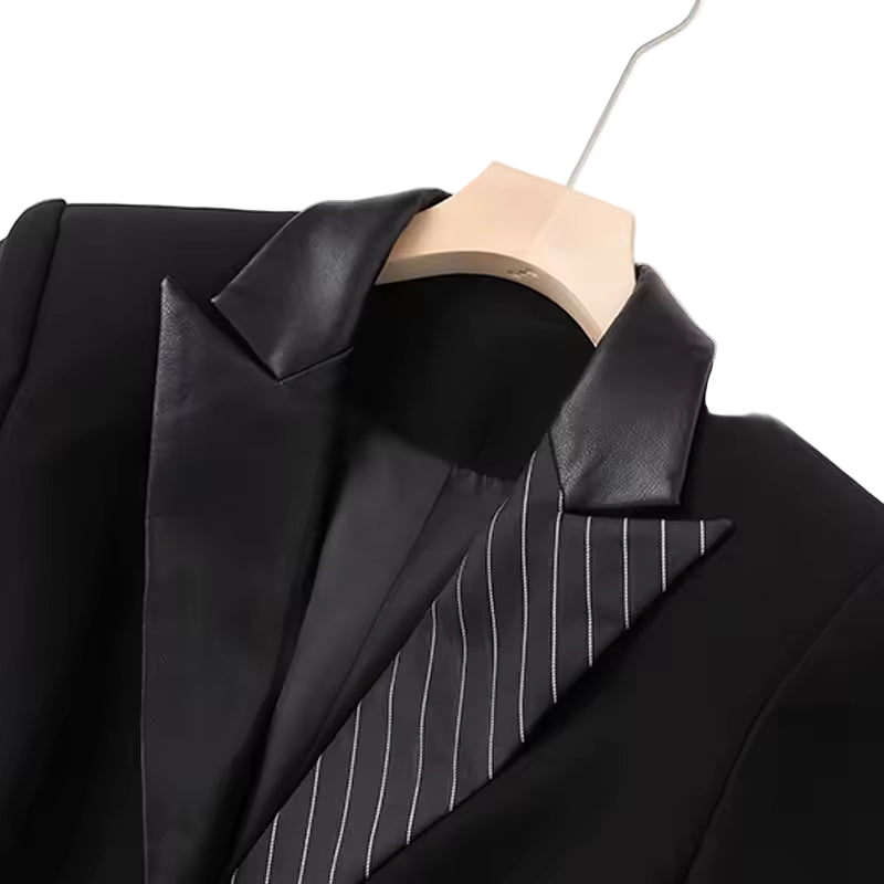Stylish Striped Patchwork Notched Slim Blazer with Single Button