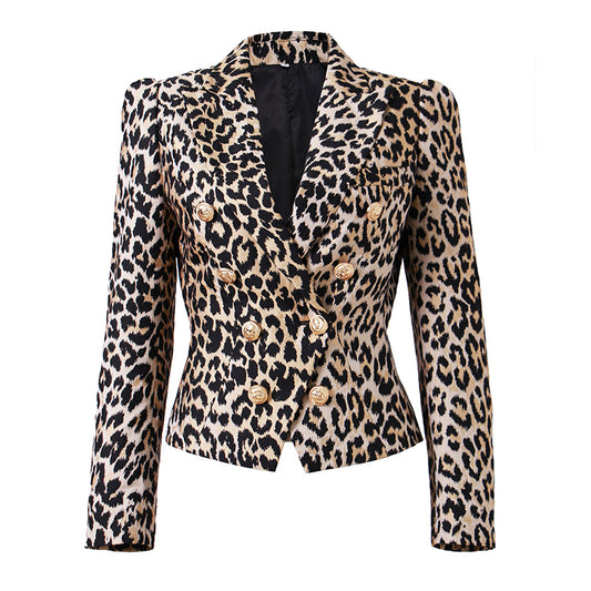 DOUBLE BREASTED LEOPARD TRENDY BLAZER