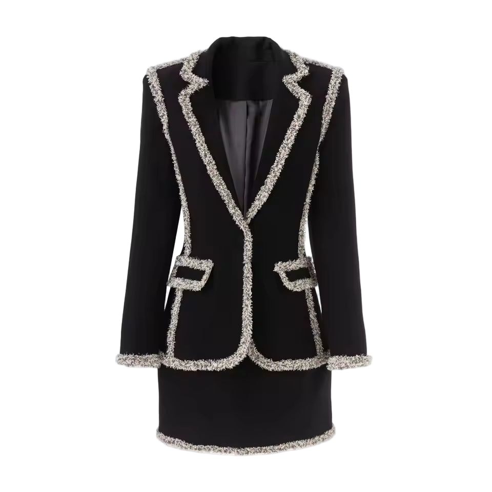 High Quality Velvet Notched Blazer & Mini Pencil Skirt Set