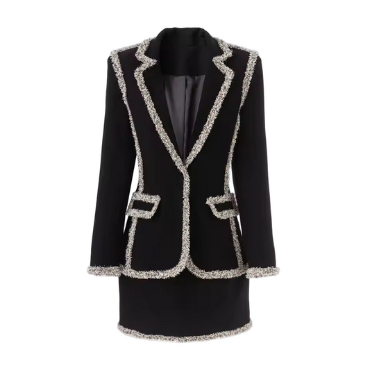 High Quality Velvet Notched Blazer & Mini Pencil Skirt Set