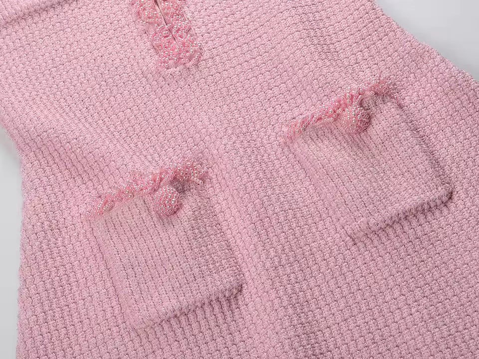 Beaded O-Neck Short Sleeve Knit A-Line Mini Dress