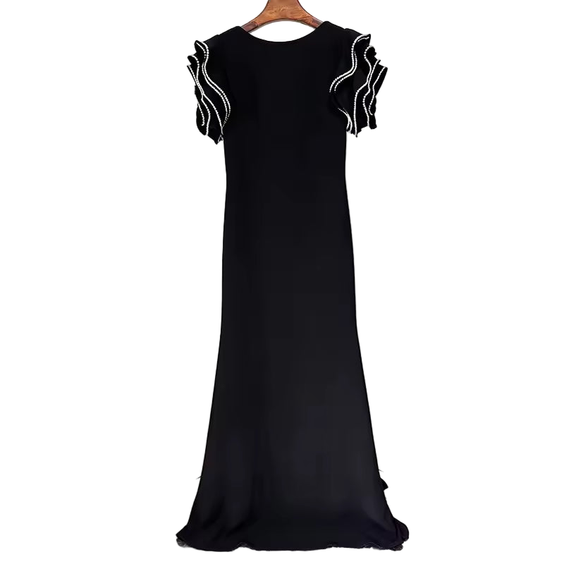 Slim Fit Ruffle Beaded Patchwork Mini Dress