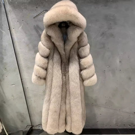 Luxury Real Fox Fur Long Coat