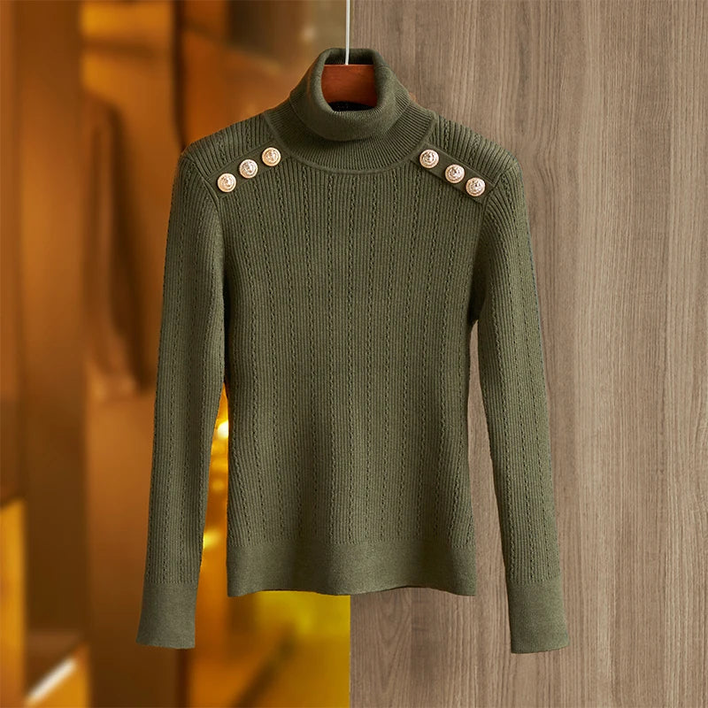 Sia Long Sleeve Wool Top in Army Green