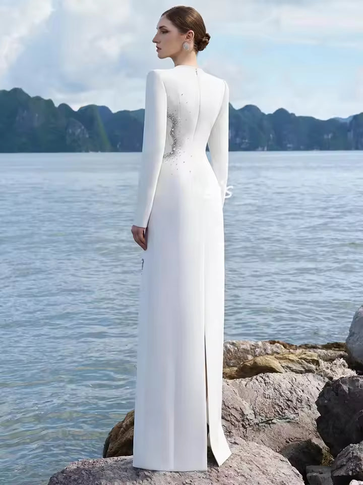 Crystal Beaded Long Sleeve Maxi Dress