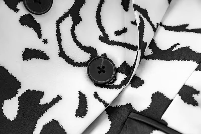 PU Patchwork Floral Slim Blazer