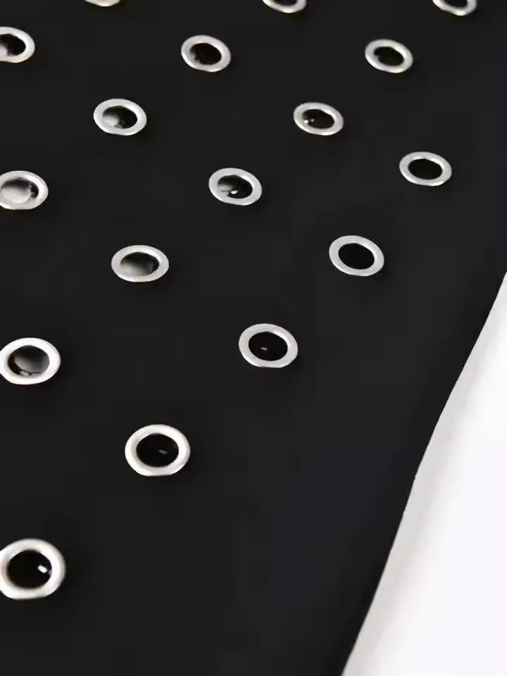 Black Hollow-Out Belted Long Trench Coat