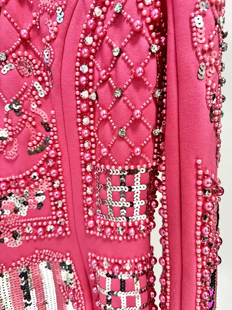 Pearl Sequin Beaded Long Sleeve Stretchy Dress