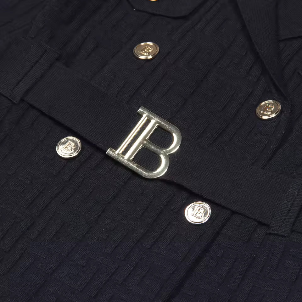 Solid Color Textured Lapel Double-Breasted Long Sleeve Knitted Dress