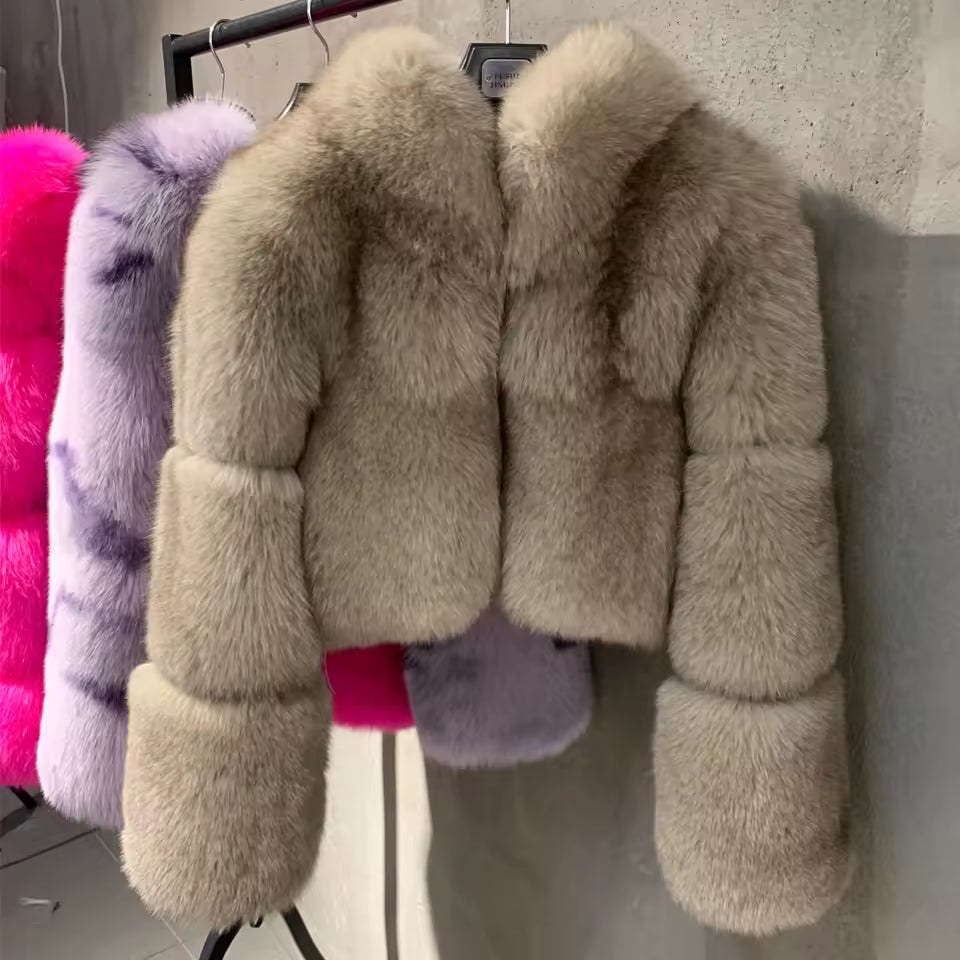 Fox Fur Cropped Bomber Jacket