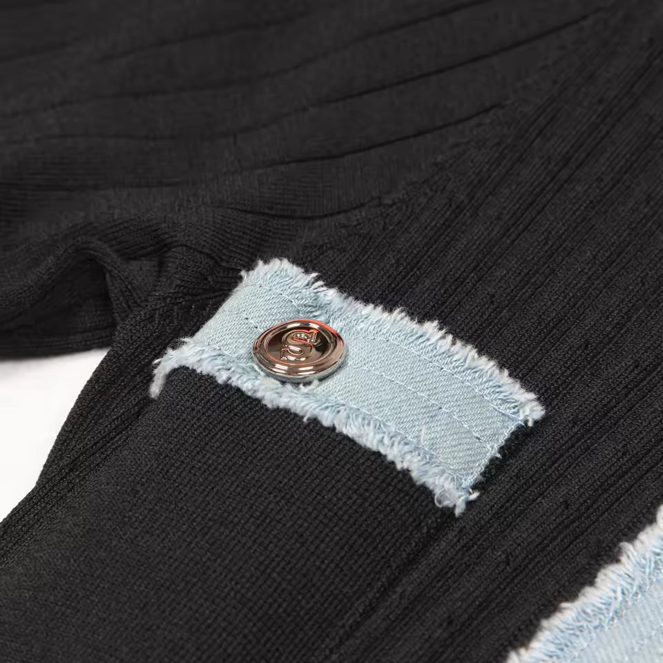 Pinned Denim Short Sleeve Knit Maxi Dress – Slim Fit Casual Chic