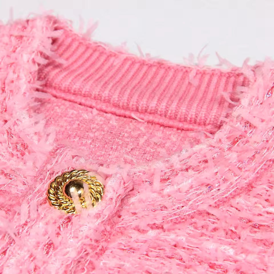 Knitted Tassel Button Long Sleeve Fitted Jacket Vest Top