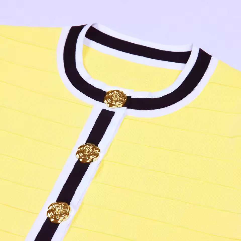 Three-Color Knitted Flower Knot Cardigan & Skirt Set