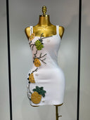 White Citrus Crystal Embellished Bandage Mini Dress
