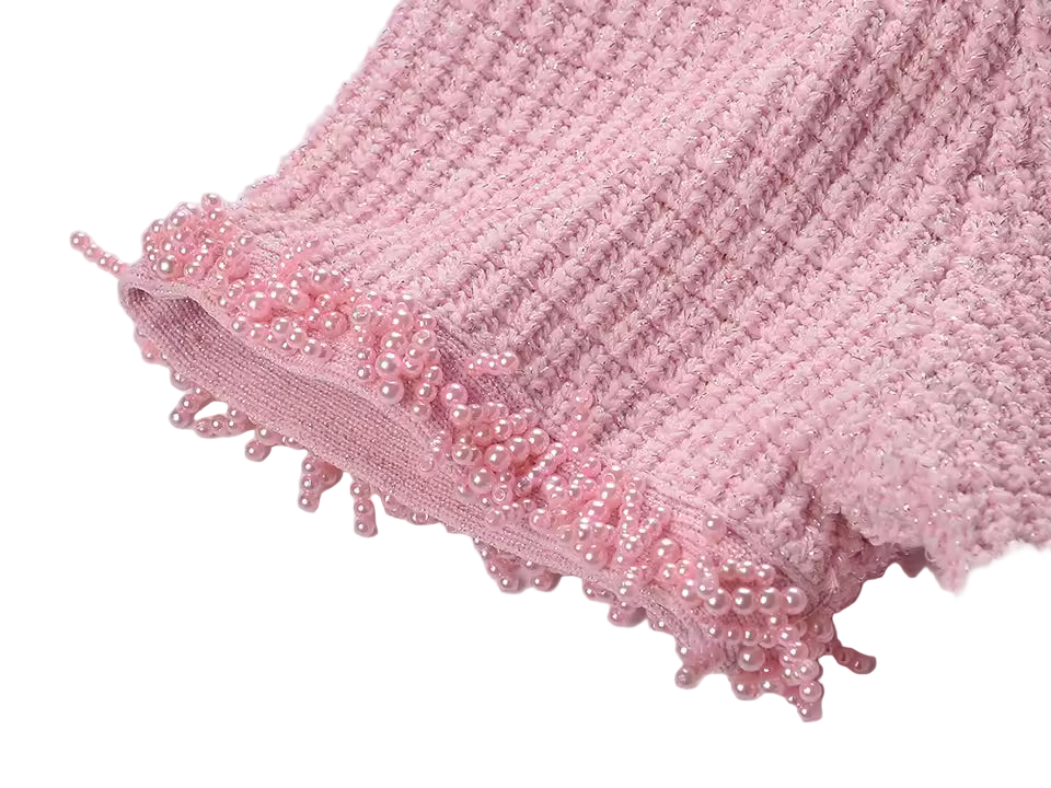 Beaded O-Neck Short Sleeve Knit A-Line Mini Dress