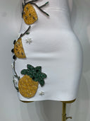 White Citrus Crystal Embellished Bandage Mini Dress