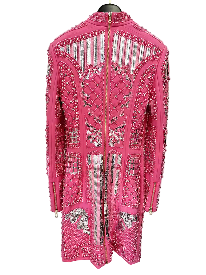Pearl Sequin Beaded Long Sleeve Stretchy Dress