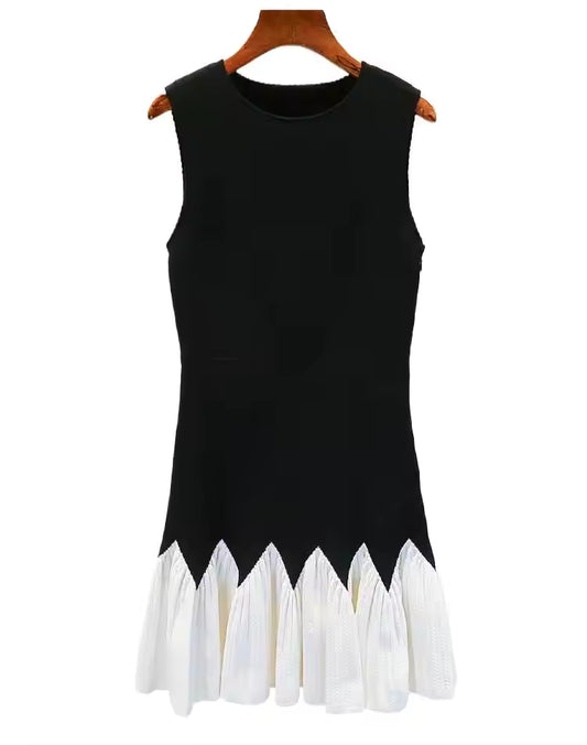 Ruffle Hem O-Neck Sleeveless Slim Fit Mini Knit Dress