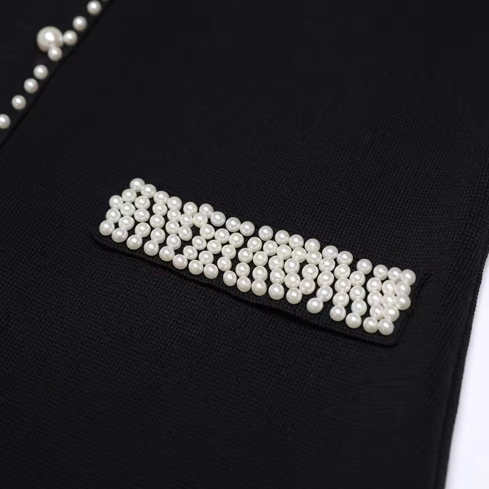 Pearl Edge Knitted Long Sleeve Top & Slim Fit Sleeveless Dress Set