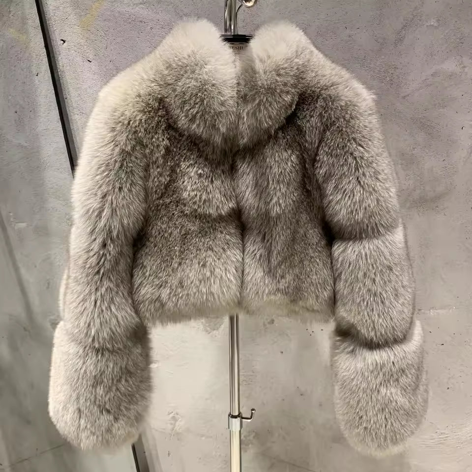 Fox Fur Cropped Bomber Jacket