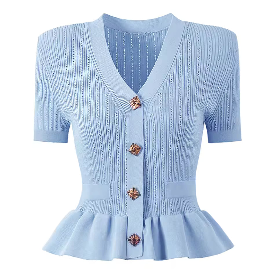 Diamond Button Short Sleeve Knitted Vest Top