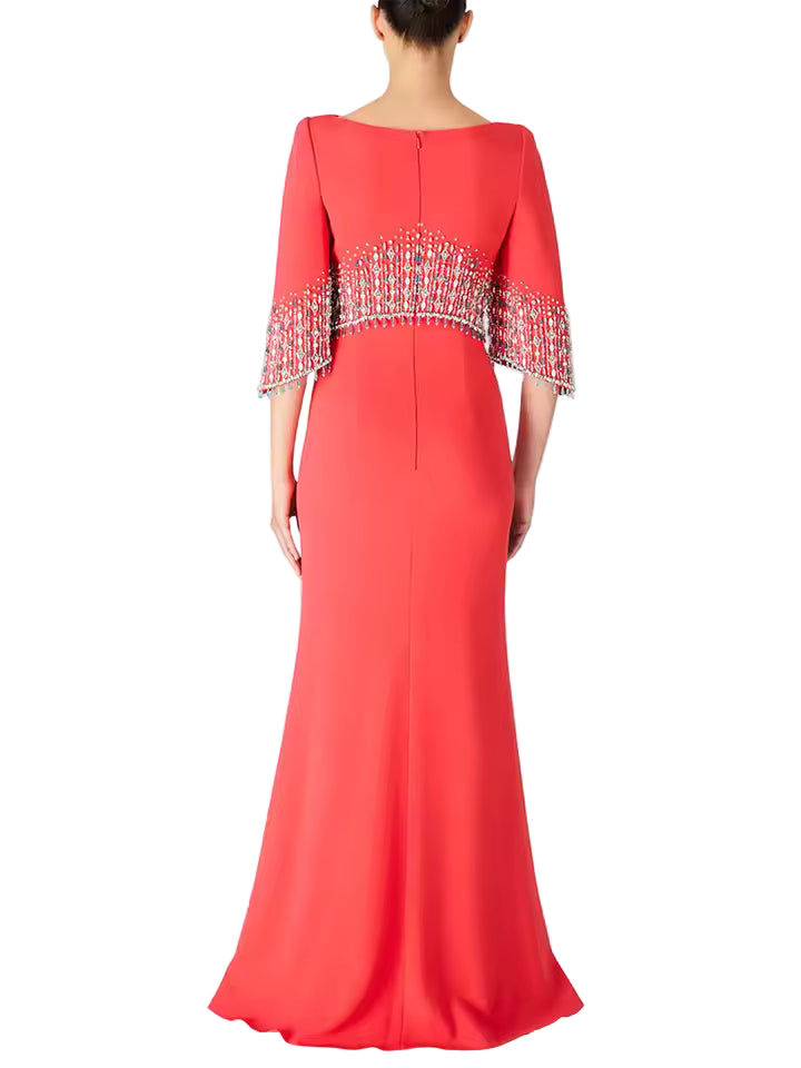 Slim Fit Patchwork Beaded Midi Dress with Half Sleeves