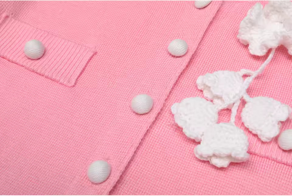 Flower Accent Knit Vest & Solid Pants Two-Piece Set