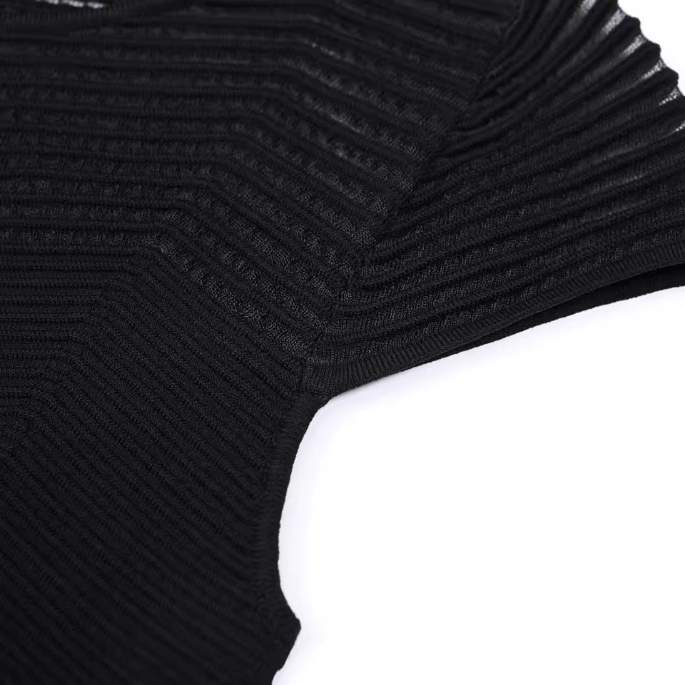 Slim Fit Mesh Hollow Out Short Sleeve Elastic Knit Banquet Dress