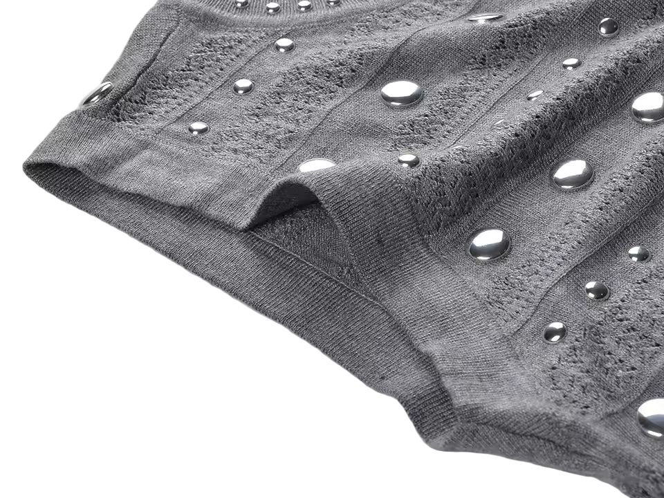 Solid Color O-Neck Sleeveless Rivet Detail Long Knit Dress